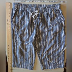 beachlunchlounge "Blueberry Mimosa" Striped Wide Leg Linen Blend Capri Pants-XL